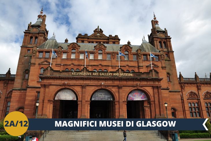ESCURSIONE DI INTERA GIORNATA: Scopriremo la vibrante Glasgow: un Tesoro di musei e architetture mozzafiato! Al Riverside Museum of Transport, ideato dalla leggendaria Zaha Hadid, ci immergeremo nella storia dei trasporti, sperimentando un'architettura futuristica e un'emozionante esposizione interattiva. E poi visiteremo l’affascinante Kelvingrove Art Gallery And Museum, inaugurato nel 1901, è una delle mete preferite dai cittadini e dai visitatori. All’interno di un'architettura straordinaria e un'atmosfera familiare esploreremo le 22 gallerie!