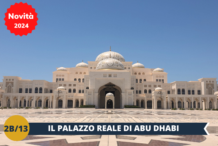 ESCURSIONE DI INTERA GIORNATA ad ABU DHABI: La giornata terminera’ con una fantastica novità 2024: QASR AL WATAN, il palazzo reale di Abu Dhabi. Qasr Al Watan non è solo un palazzo ma un magnifico riferimento culturale che vi invita a scoprire il ricco patrimonio di tradizioni e saperi che hanno plasmato la storia degli EAU. Il palazzo è un’icona dello skyline di Abu Dhabi, con un design appositamente progettato per rendere omaggio al patrimonio e alla maestria araba. Non appena vi metterete piede, percepirete subito la grandezza di questo luogo. La sua struttura e le sale aperte ne rispecchiano l’importanza nella cultura emiratina.